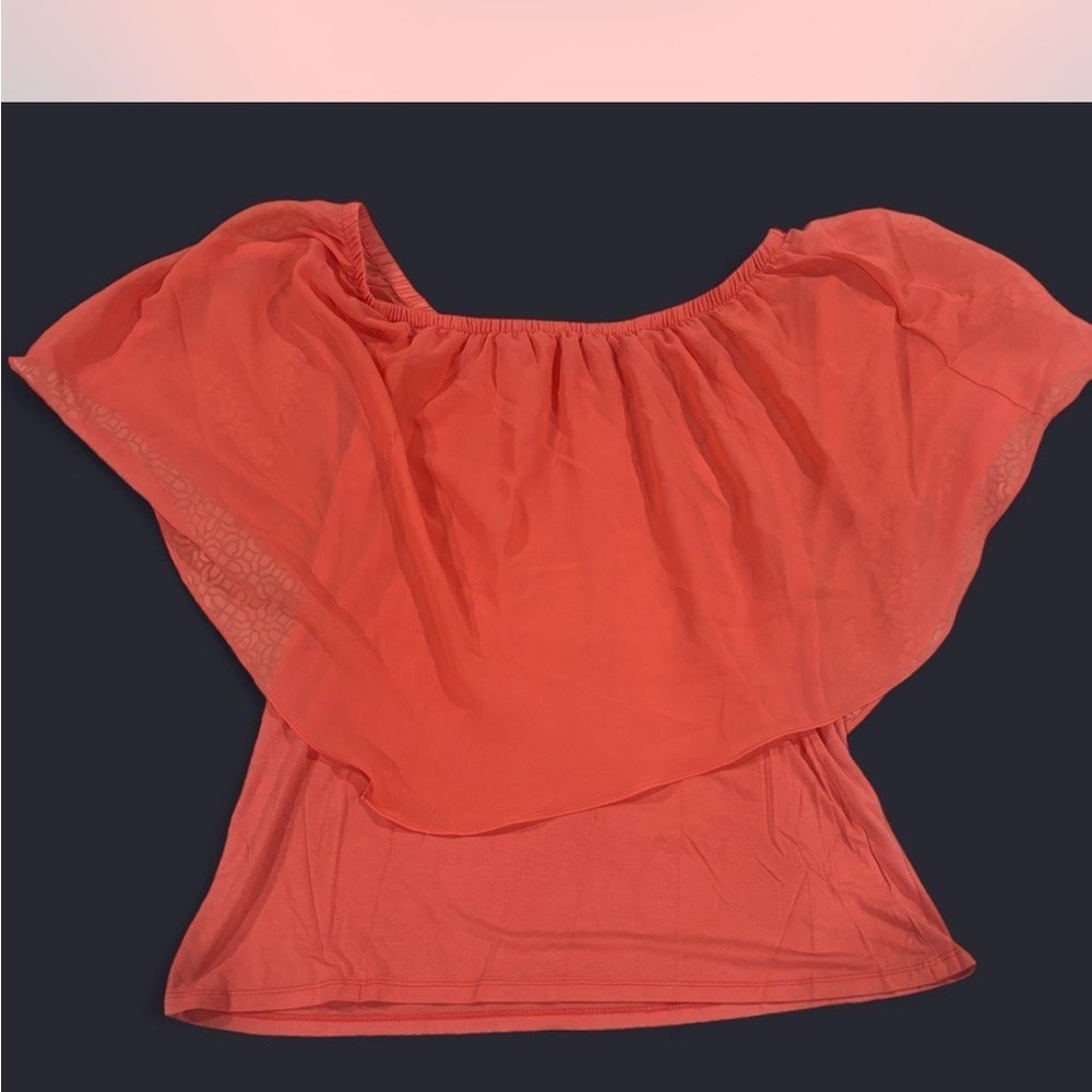 Kate‎ & Mallory Coral Off the Shoulder Flutter Sleeve Burnout Top Plus Size 1X
